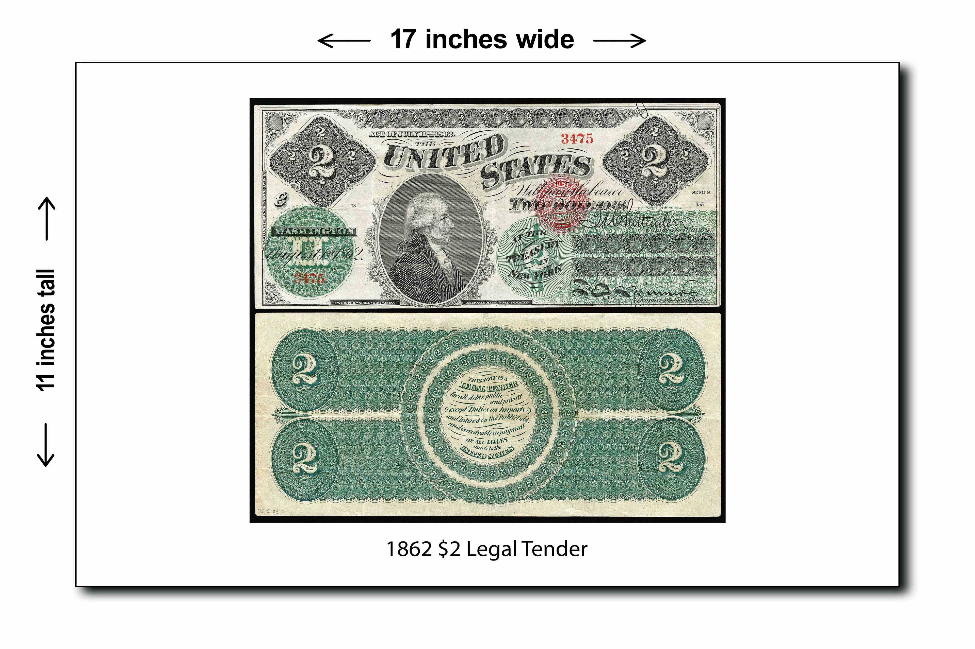 1862 $2 Legal Tender - 11x17 Art Print Poster