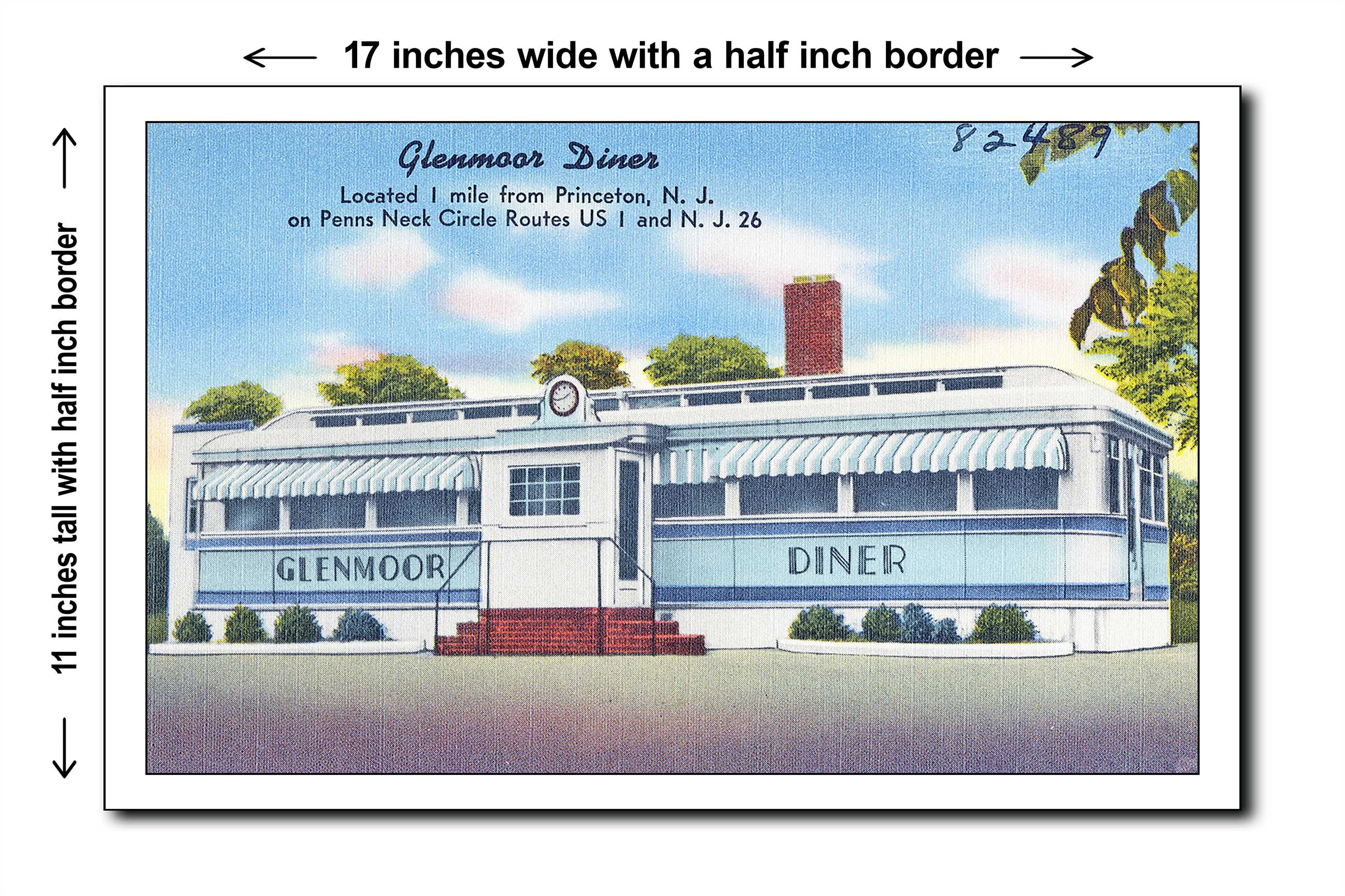 New Jersey 1940s Postcard Art Print - Glenmoor Diner, located 1 mile from Princeto - 11x17