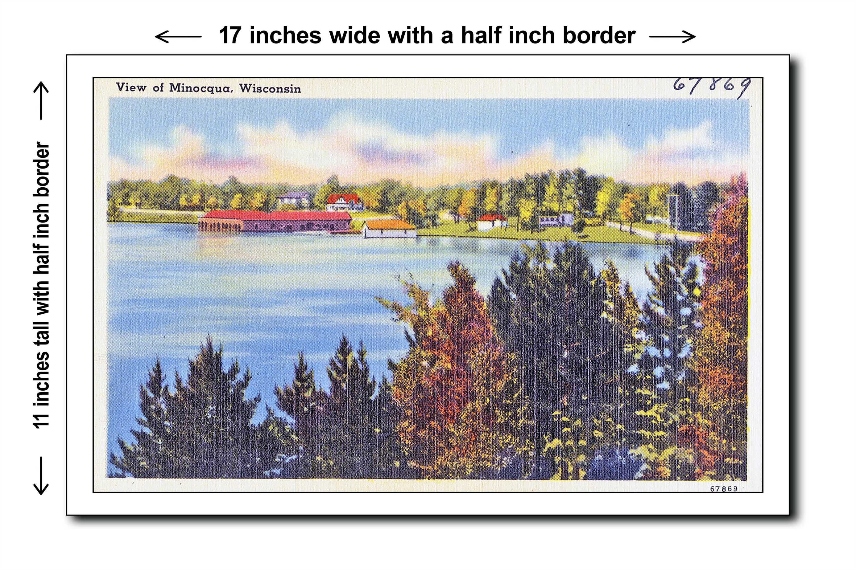 Wisconsin 1940s Postcard Art Print - View of Minocqua, Wisconsin - 11x17